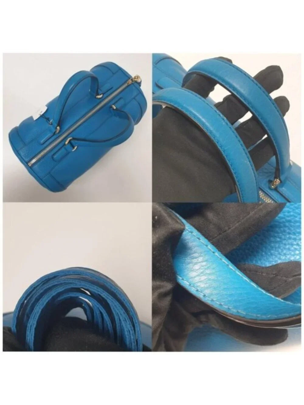 Authentic Gucci Bright Diamante Blue Leather Boston Satchel Bag